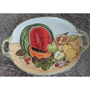 CWC Hand Painted Multicolor Fruit Oval Ceramic Platter Italy Printed Backstamp